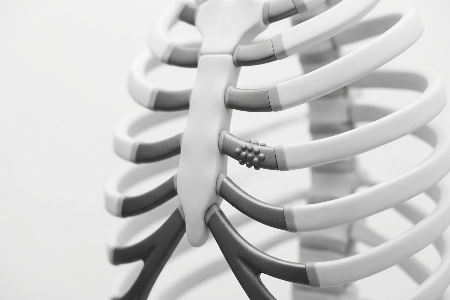 Anatomía de las articulaciones costocondrales y localización típica del dolor en la costocondritis.