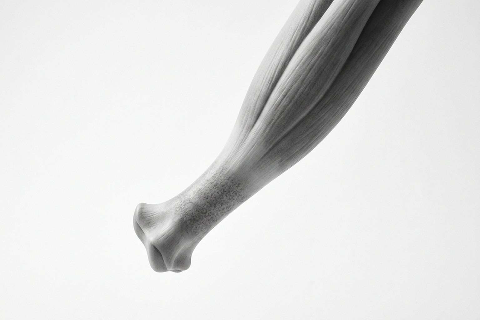 Anatomía del tendón del tríceps braquial: tres cabezas (larga, lateral y medial) que convergen en el tendón común que se inserta en la cara posterior del olécranon, con destaque para la zona de transición fibrocartilaginosa