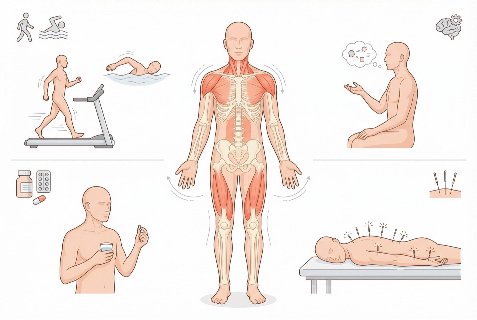 Tratamiento multimodal de la fibromialgia: ejercicio aeróbico, terapia cognitivo-conductual, farmacoterapia y acupuntura médica