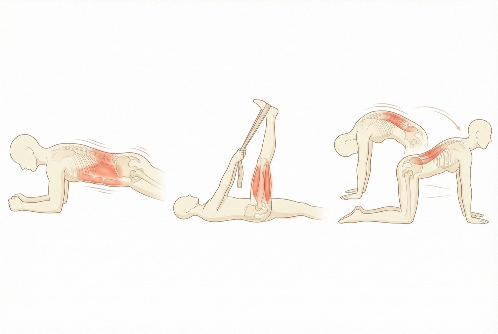 Ejercicios terapéuticos para lumbalgia: estabilización del core, estiramiento de isquiotibiales y movilización lumbar