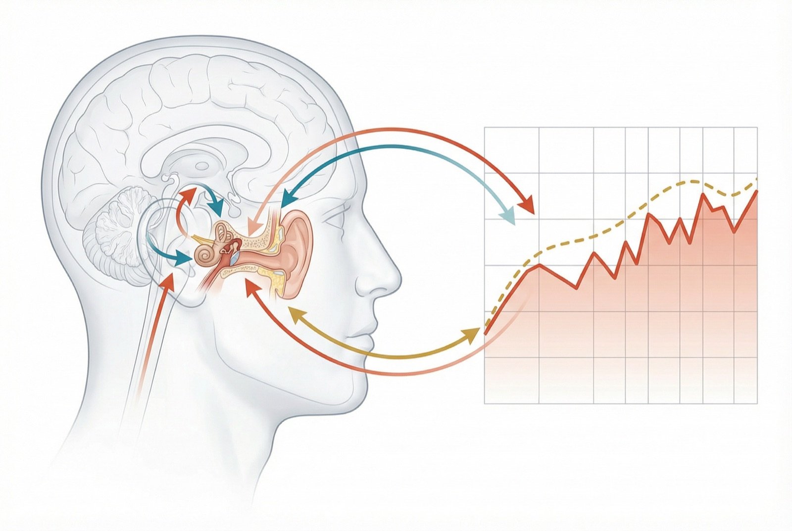 Audiometría en la enfermedad de Ménière: patrón típico de hipoacusia neurosensorial en frecuencias bajas, con fluctuación a lo largo del tiempo
